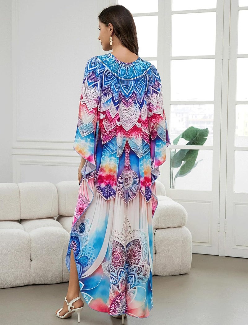 KECVOT Kaftan Dresses for Women Plus Size Batwing Sleeve Caftans Long Bathing Suit Cover Up Maxi Beach Dress Loungewear - Image 3